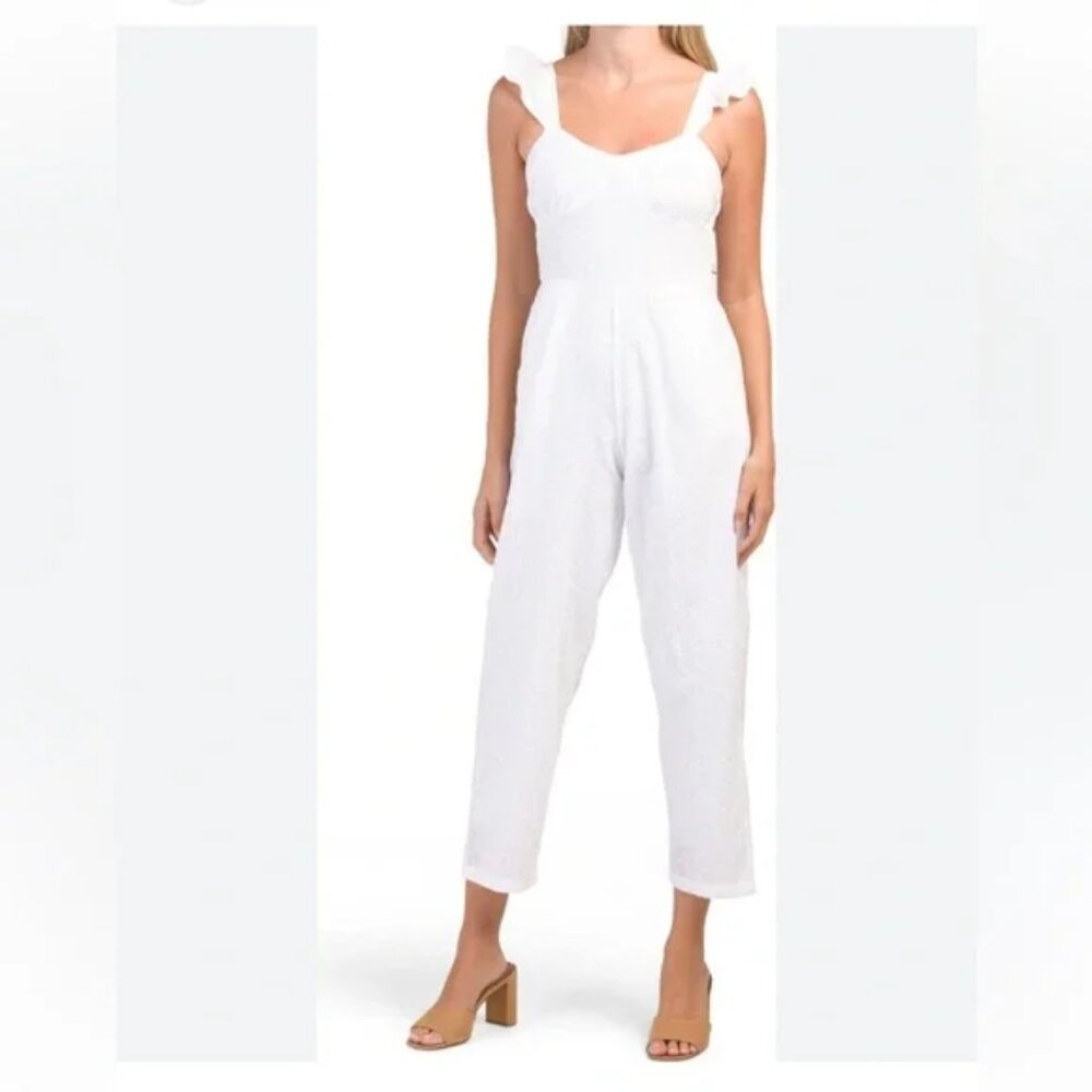 Japna NWOT Elegant White Eyelet Ruffle Jumpsuit S